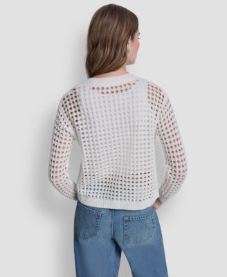 Women's Open-Stitch Drop-Shoulder Cardigan Sweater