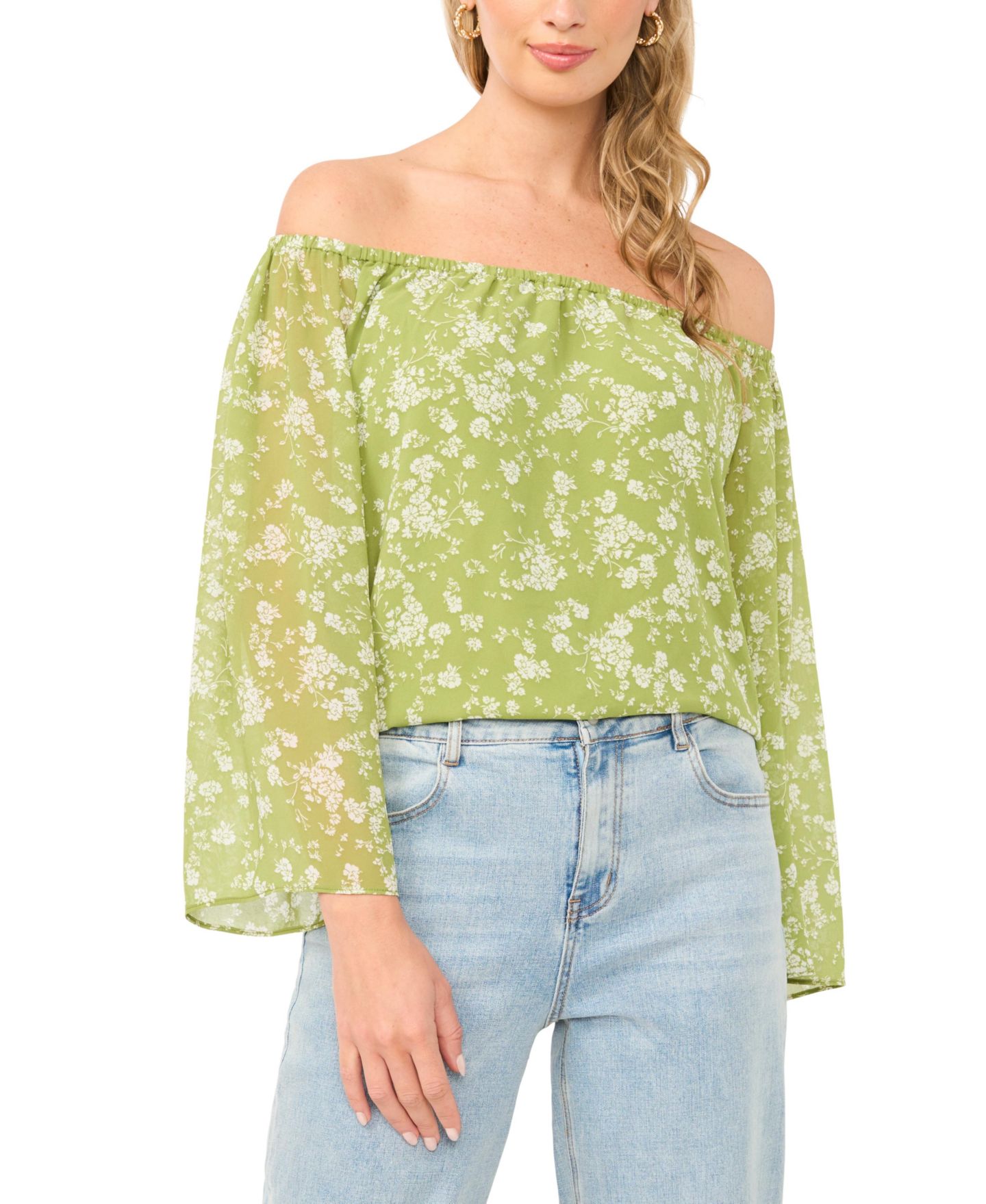 Женский топ 1.STATE Off The Shoulder Long-Sleeve, цвет: Зелёный — фото 1