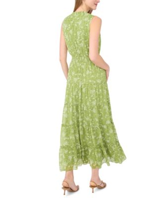 Women's Sleeveless Tie V-Neck Tiered Maxi Dress