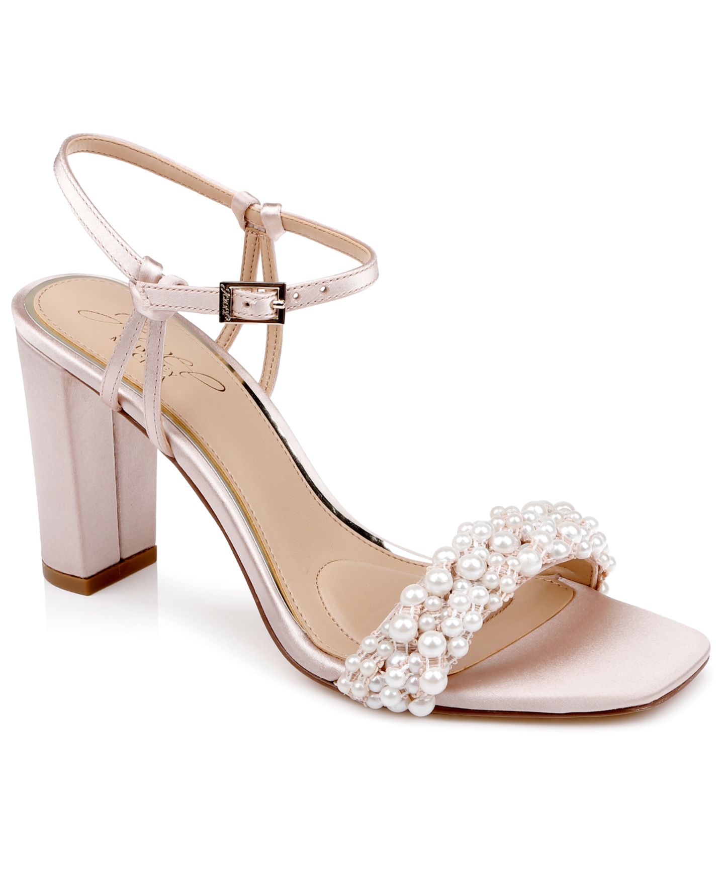 Женские сандалии Jewel Badgley Mischka Peoria Square Toe Evening, цвет: Шампань атласный — фото 1