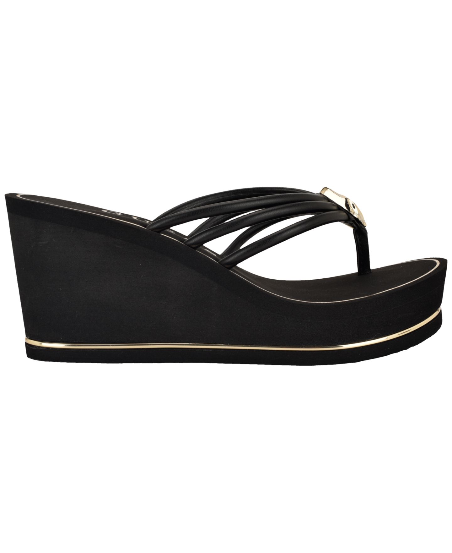 Женские сандалии GUESS Sabrie Ornamented Platform Thong Wedge Sandal, цвет: Чёрный — фото 2
