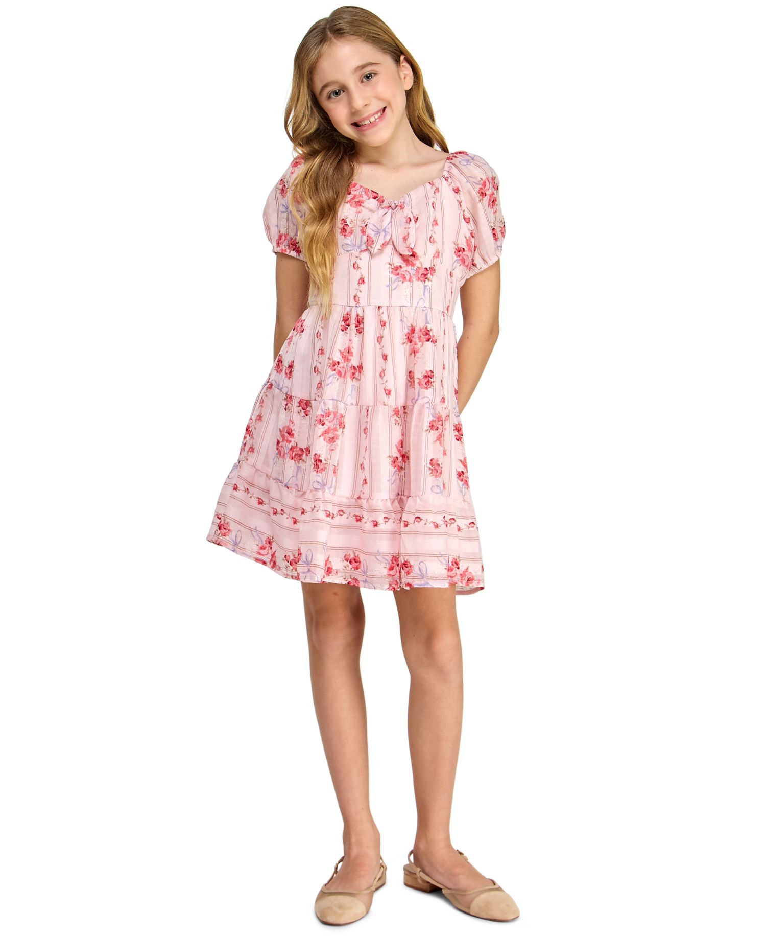 Girls' 7-16 Floral Print Pull-On Dress