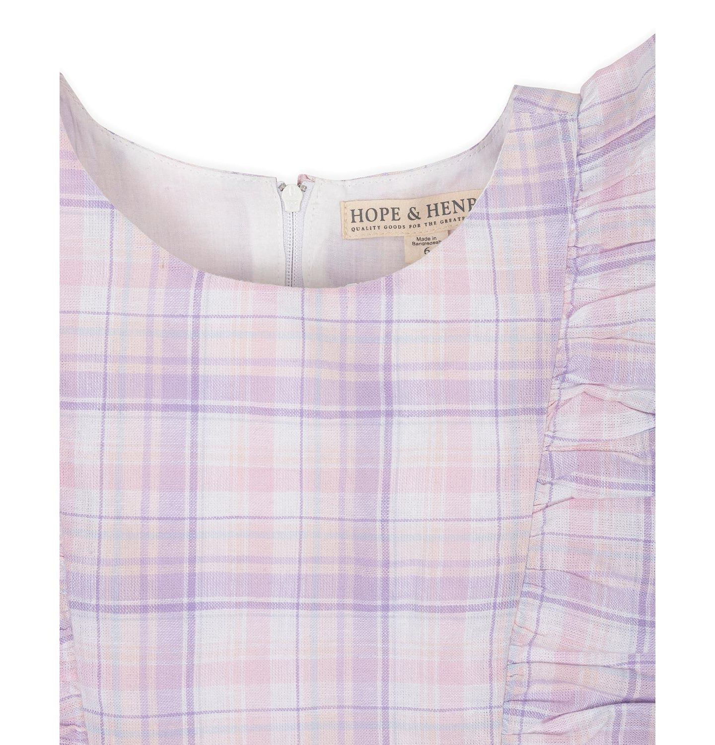 Платье Hope & Henry Linen Flutter Sleeve Pinafore Dress для девочек, цвет: Клетчатый — фото 3