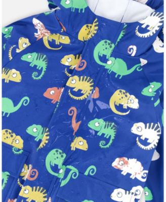 Toddler Boys Rain One-Piece in Polyurethane Blue Chameleon Print