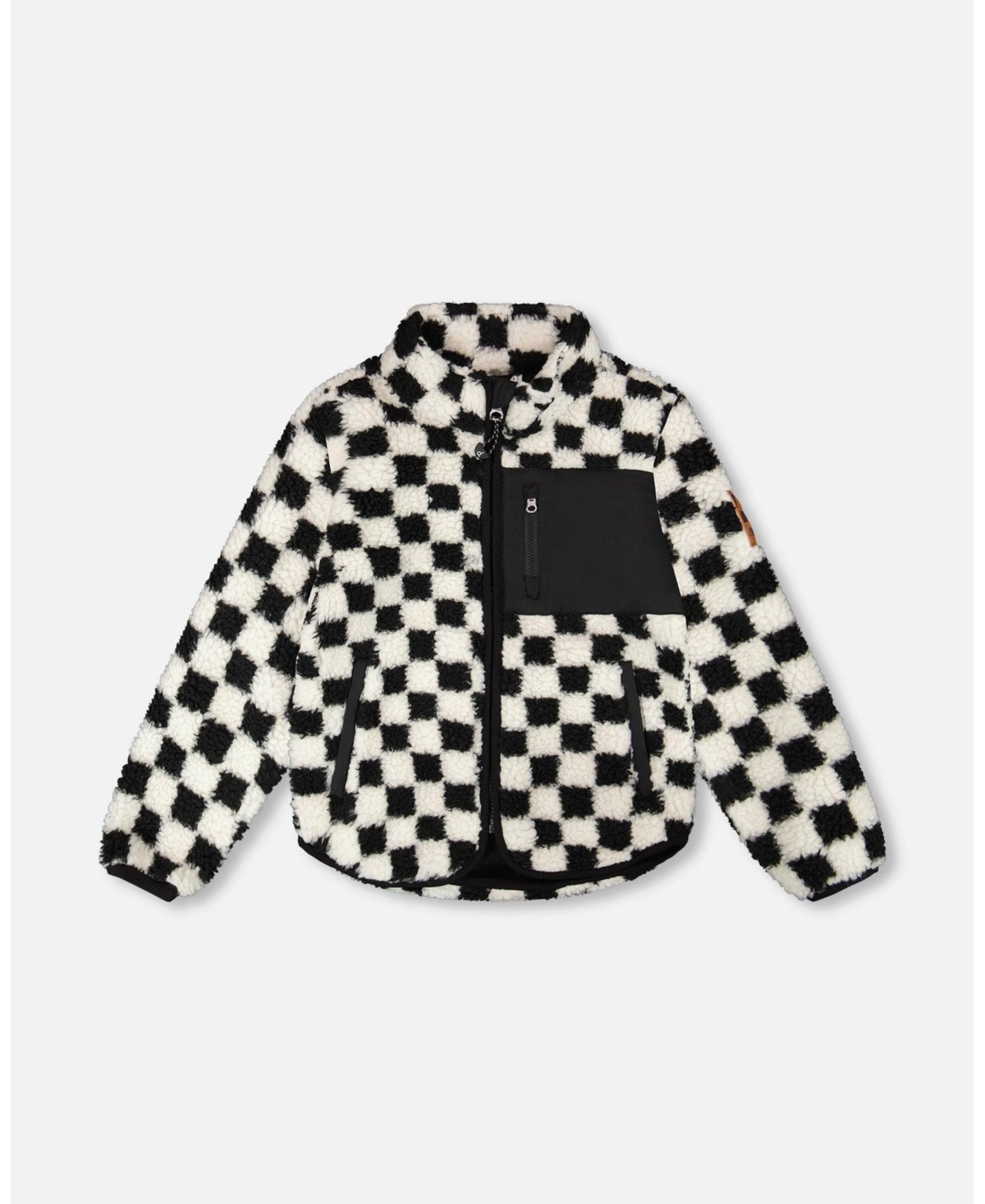 Deux par Deux Kids Unisex Sherpa Jacket Black Checkerboard - Toddler|Child