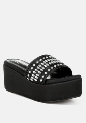 Womens Batanga Diamante and Rhinestone Detail Stylish Flatforms