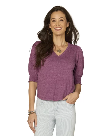 Petite Elbow-Sleeve Knit Top - Purple