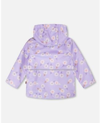 Big Girls Mid-Season Jacket Purple Daisy Print