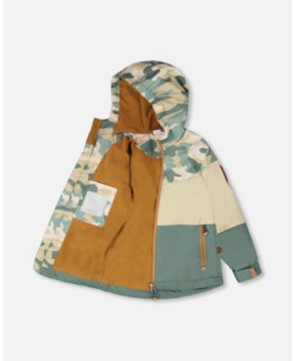 Big Boys Mid-Season Jacket Green Camouflage Print