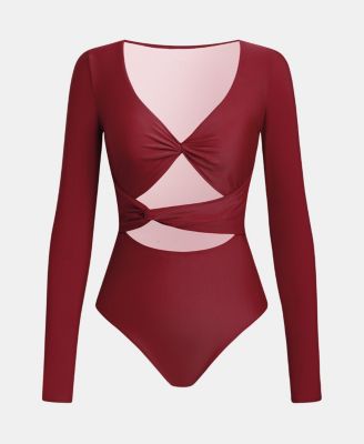 Women's V-Neck Cutout Long Sleeve One Piece Swimsuit