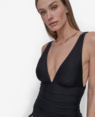 Women's Side Adjustable Tie Plunge One-Piece Swimsuit