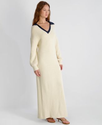 Women's Mozart Contrast Texture Knit V-Neck Maxi Dress