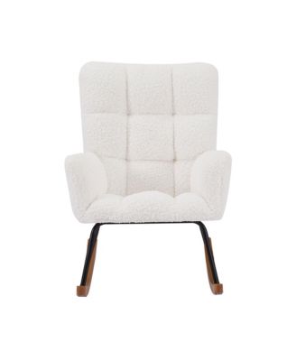 Off White Comfy Upholstered High Backrest Rocking Chair for Nursing Baby Reading Napping Nursery Living Room