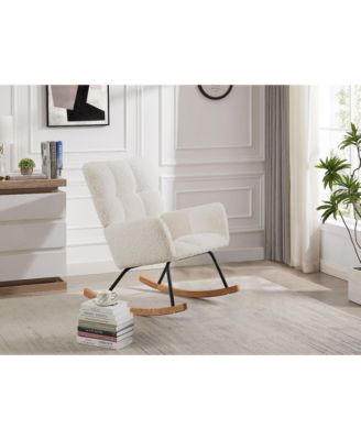 Off White Comfy Upholstered High Backrest Rocking Chair for Nursing Baby Reading Napping Nursery Living Room