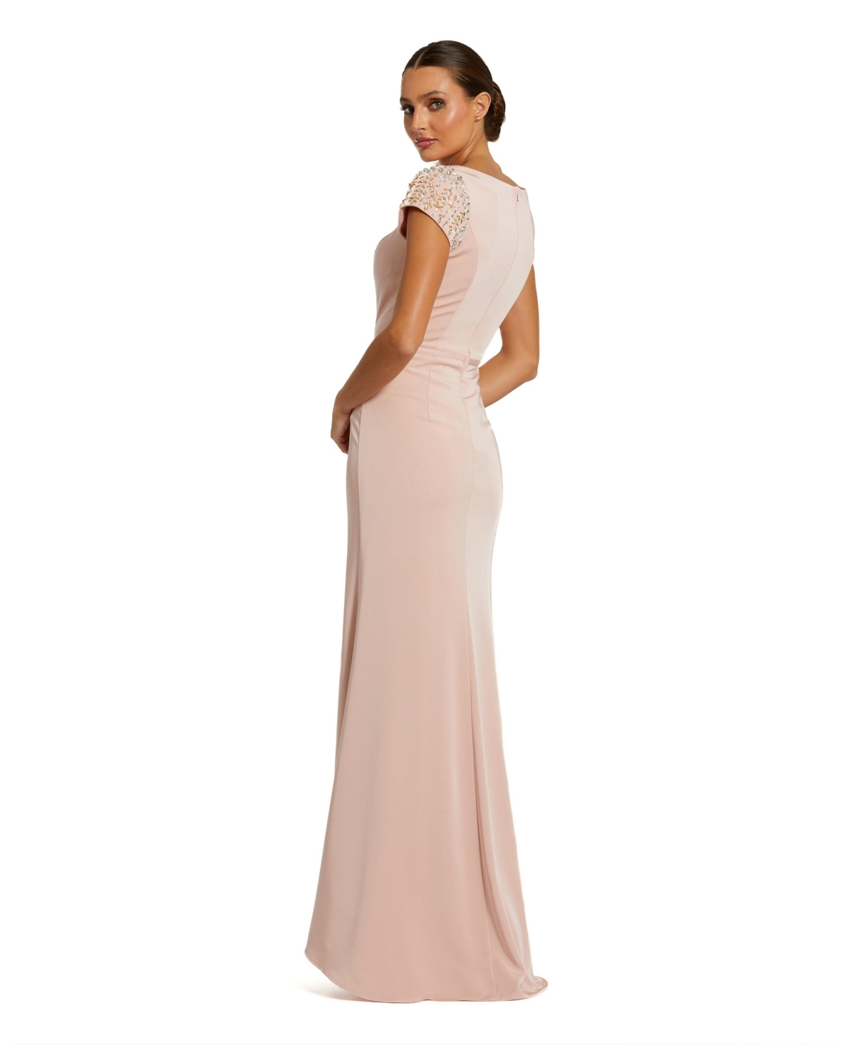 Women's Beaded Cap Sleeve Bateau Column Dress