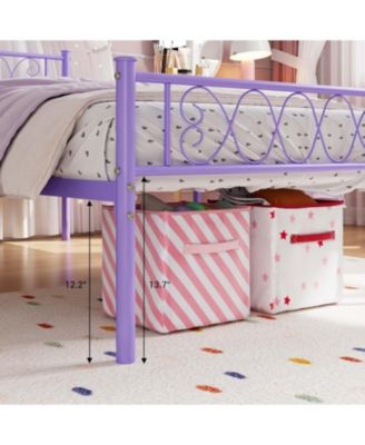 Twin Metal Platform Bed with Purple Heart Headboard and Footboard, Underbed Storage, Sturdy Frame