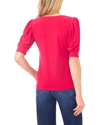 Women's Shirred Scoop-Neck 3/4-Sleeve Knit Top