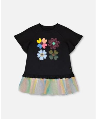 Little Girls ganic Cotton Tunic Black with Mesh Frill