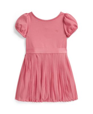 Girls' 2-6X Pleated Stretch Ponte Round Neck Dress
