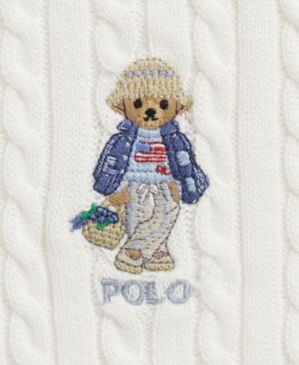 Girls' 7-16 Polo Bear Cable V-Neck Cardigan