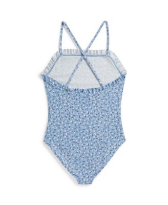 Girls' 7-16 Floral Ruffled Round Neck One-Piece Swimsuit