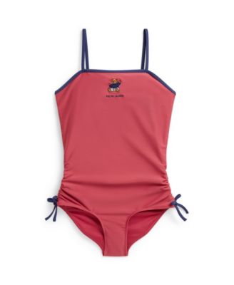 Girls' 7-16 Polo Bear Straight Neck One-Piece Swimsuit