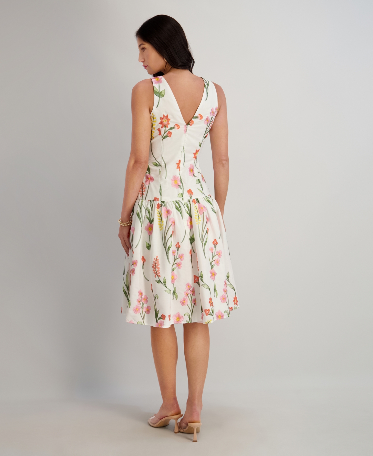 kensie Women's Embroidered V-Neck Dress