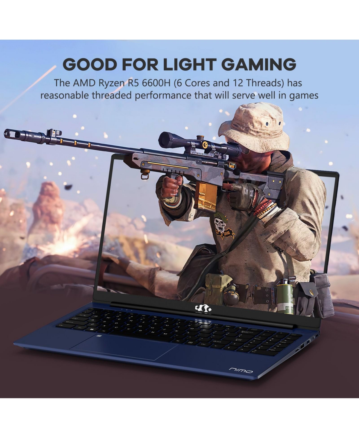 Nimo 15.6 Gaming Laptop Amd Ryzen 5 6600H 6-Cores 16GB DDR5 Ram 1TB Ssd 4.5GHz