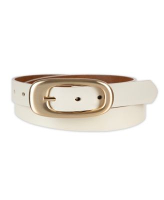 Reversible Leather Puffed Oval Center-Bar Buckle Belt