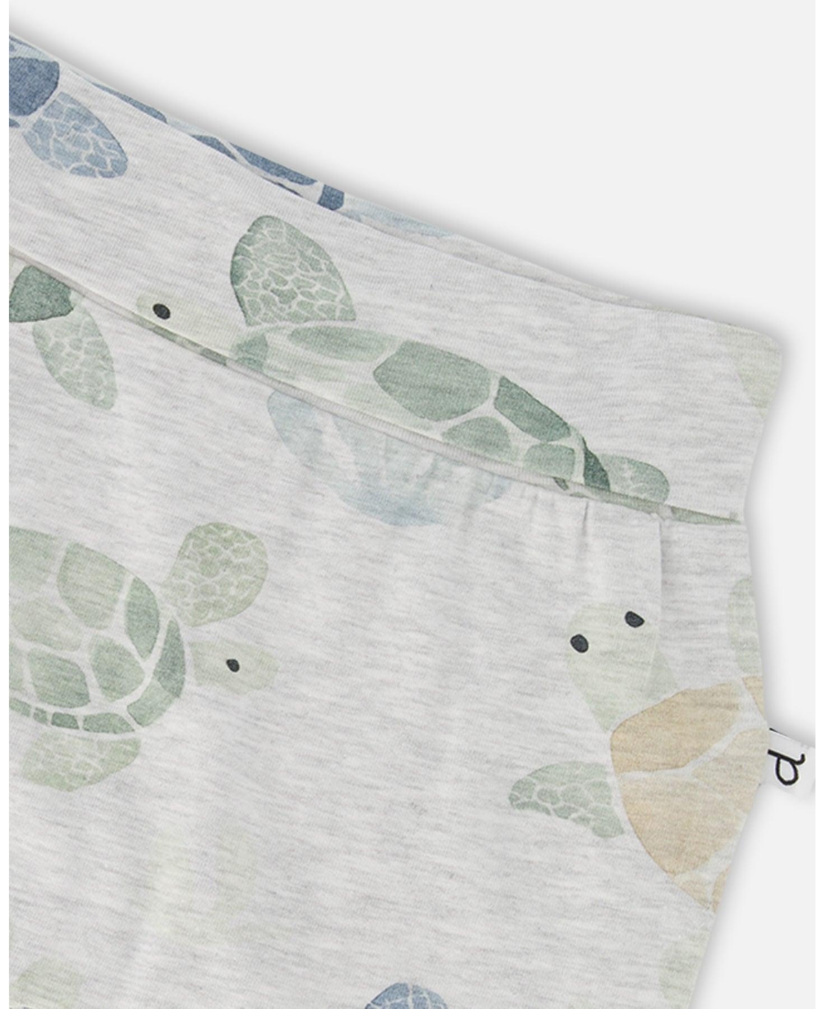 Deux par Baby Boys Cotton Jersey Evolutive Pants Grey Mix Turtle Print