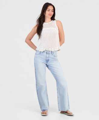 Juniors' Tipped Crochet Sleeveless Tank Top Sweater