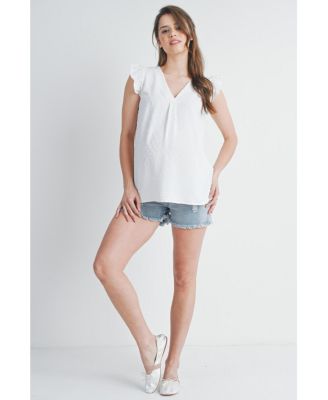 Women's Swiss Dot Flutter Cap Sleeve V-Neck Maternity Top