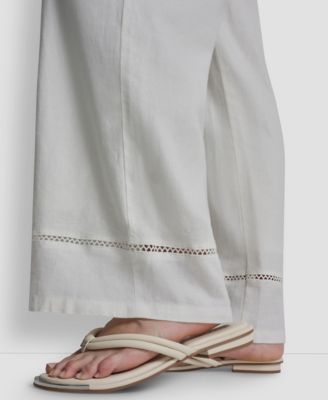 Petite Linen-Blend High-Rise Pull-On Wide-Leg Pants