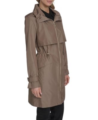 Women's Zip Up Trench Coat With Stow Away Hood