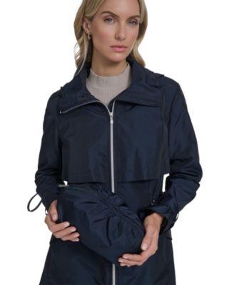 Women's Zip Up Trench Coat With Stow Away Hood