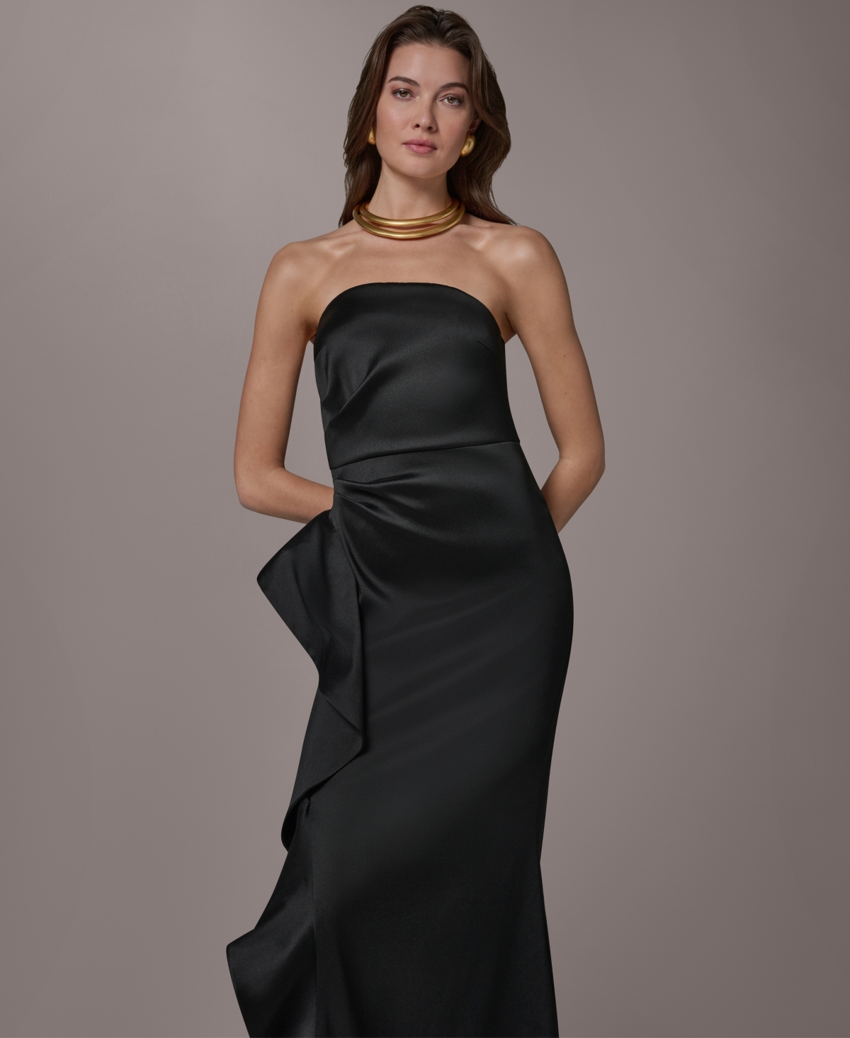 Donna Karan New York Women's Strapless Side Ruffle Gown