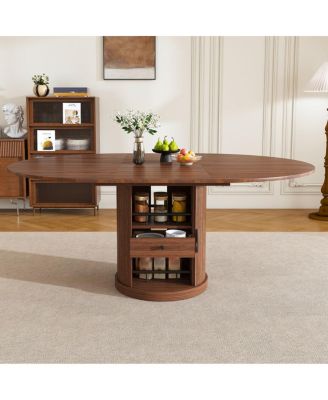 59" Extendable Oval Dining Table with 2-Tier Storage