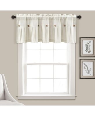 Linen Button Farmhouse Valance, 52" W x 18" L, Off White - Kitchen Curtains Valances, Rustic Color Block Design With Husk Button