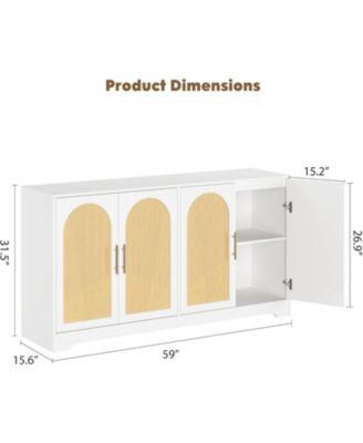 59" Sideboard Buffet Cabinet with 4 Rattan Doors, Modern Credenza Coffee Bar for Living Room