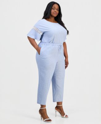 Plus Size Drawstring-Waist Cropped Pants