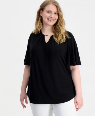 Plus Size Keyhole-Neck Short-Sleeve Top