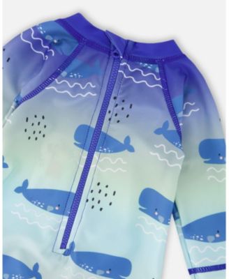 Baby Boys One-Piece Long Sleeve Rashguard Blue Whale Print