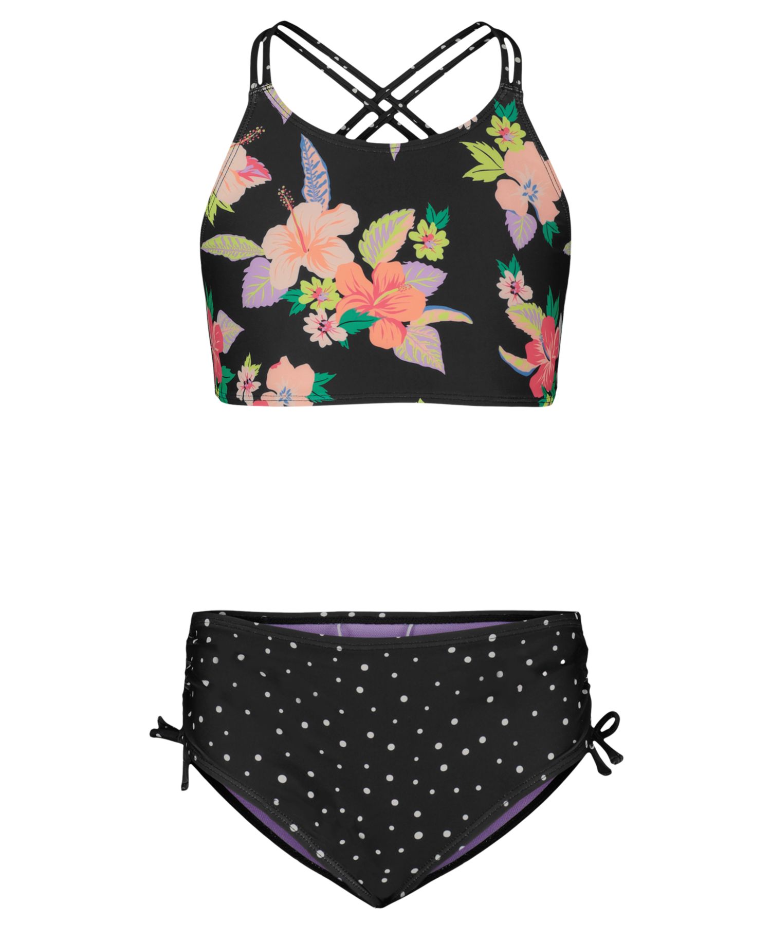 Girls' 8-16 Floral Top & Polka Dot Bottoms Mix Bikini, 2-Piece Set