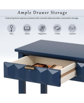 60" Fir Veneer Entryway Table with Honeycomb-patterned Fronts, Console Table with 3 Drawers and Solid Fir legs