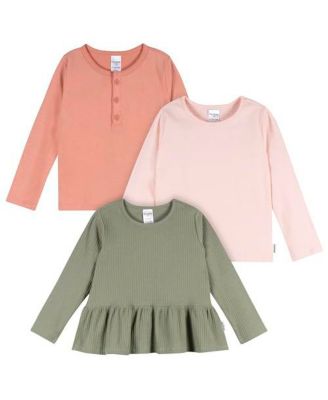 Toddler Girls 3-Pack Long Sleeve Shirts, Navy/Oatmeal/Violet, 5T