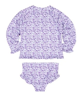 Big Girls Floral Print Rashguard Swimsuit with Ruffles