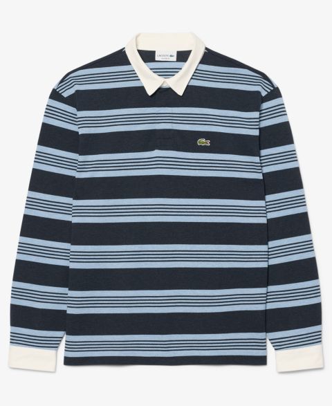 Мужское поло Lacoste Relaxed-Fit Striped Piqu Rugby Polo Shirt, цвет: Aphylla/Blackbird