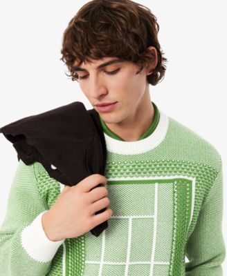 Men's Crewneck Tennis Court Graphic Jacquard Sweater