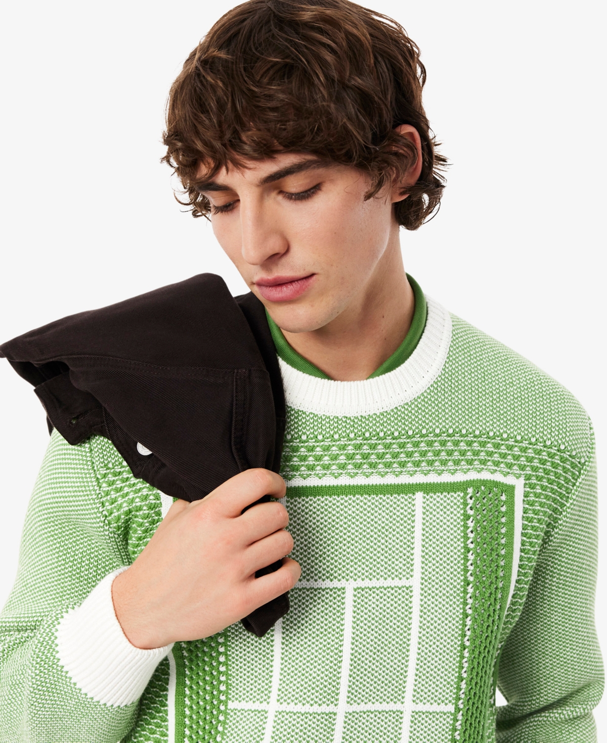 Lacoste Men's Crewneck Tennis Court Graphic Jacquard Sweater