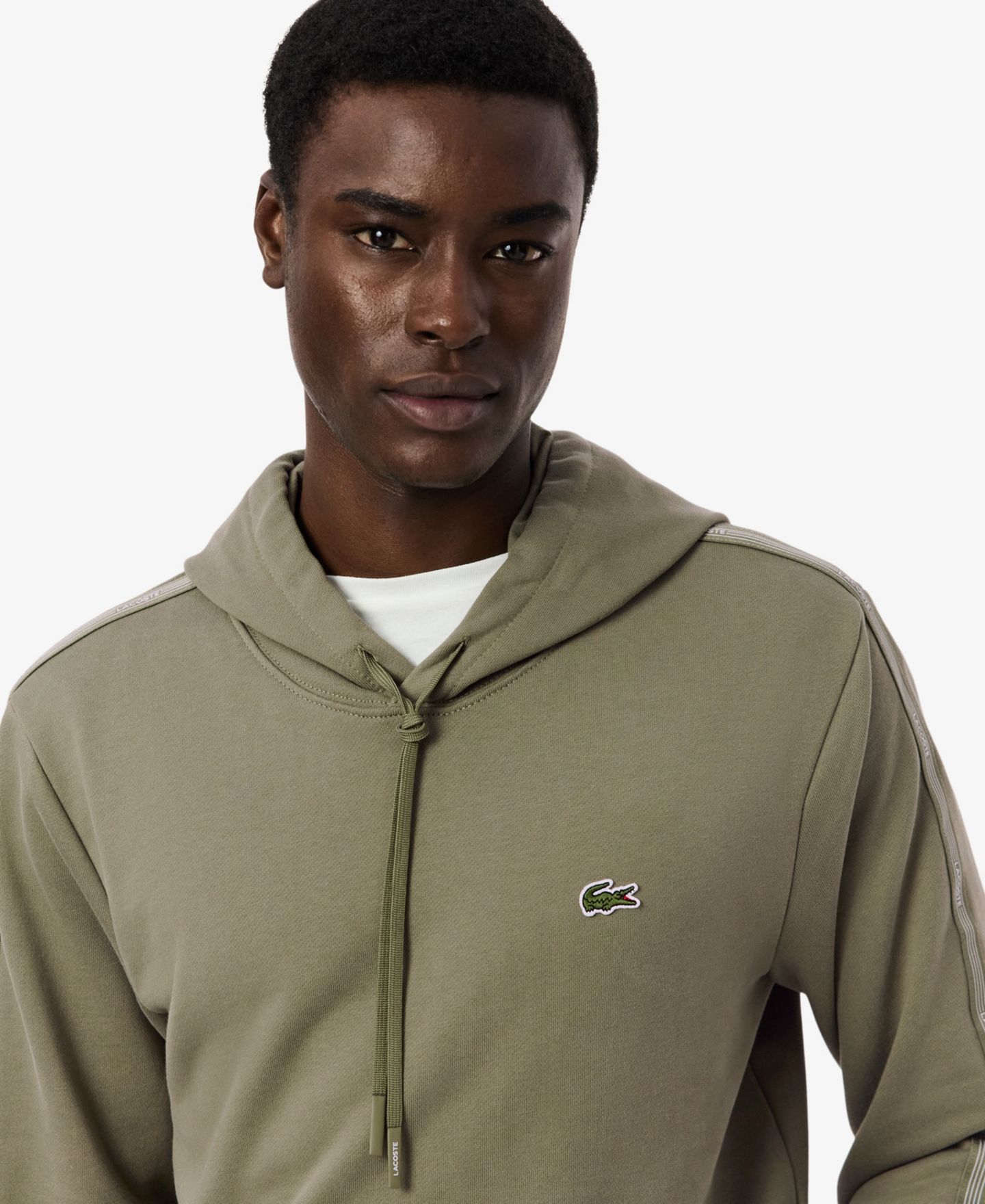 Мужское худи Lacoste Classic-Fit Logo Stripe Zipped, цвет: Хаки — фото 3